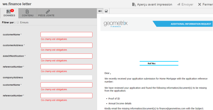 Saisissez des données dans la lettre