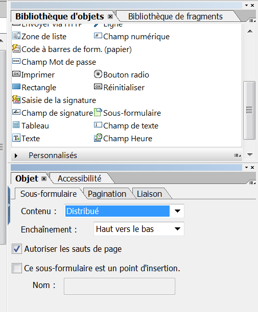 Sous-formulaire avec enchaînement