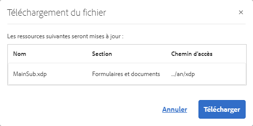 Boîte de dialogue affichée lors du chargement d’un formulaire XFA