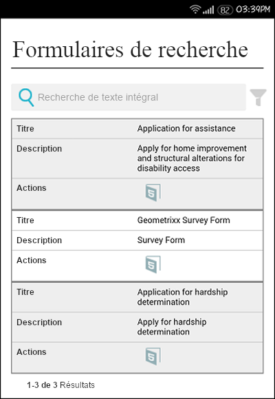 Capture d’écran du composant Search Lister