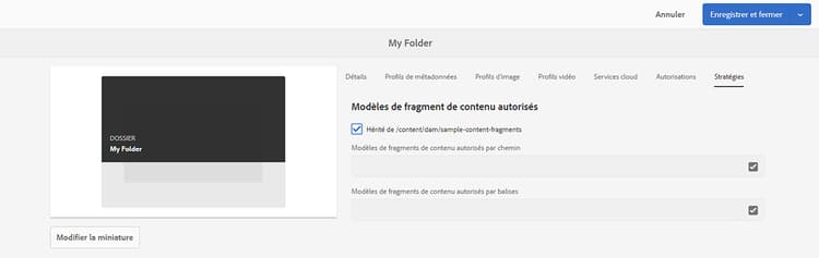 Création de propriétés de dossier – Politiques
