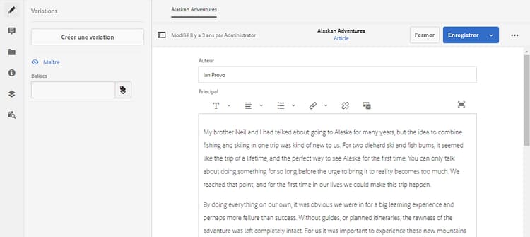 Éditeur de fragment de contenu – Alaska Spirits