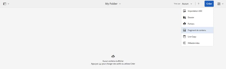 Option Créer un fragment de contenu