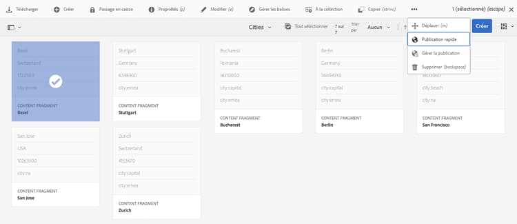 Barre d’outils d’Actions