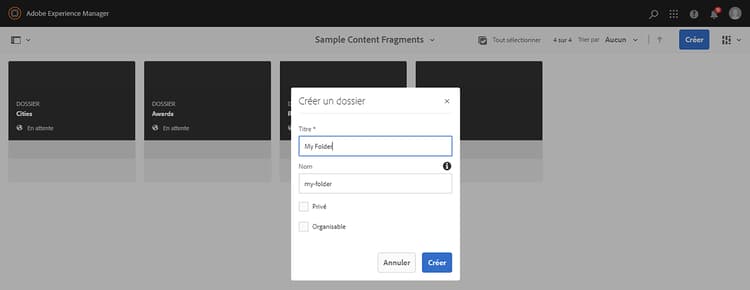 Boîte de dialogue Créer un dossier