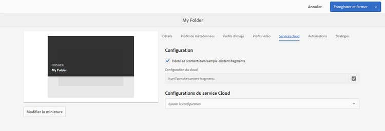 Création de propriétés de dossier – Configuration