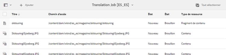 Détails de la tâche de traduction