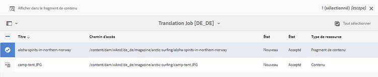 Afficher dans le fragment de contenu