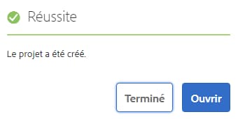 Boîte de dialogue de confirmation de projet