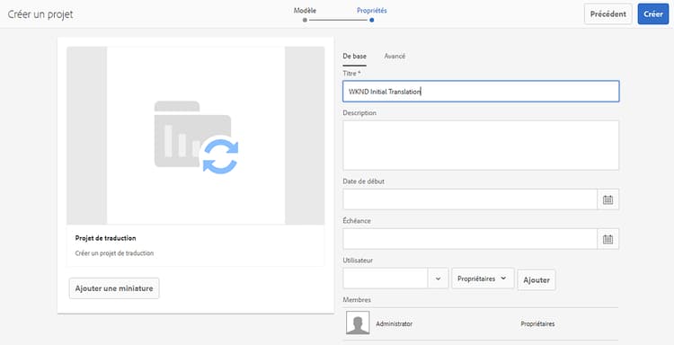 Onglet De base du projet