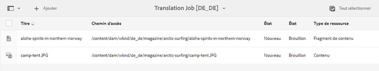 Contenu ajouté à la tâche de traduction