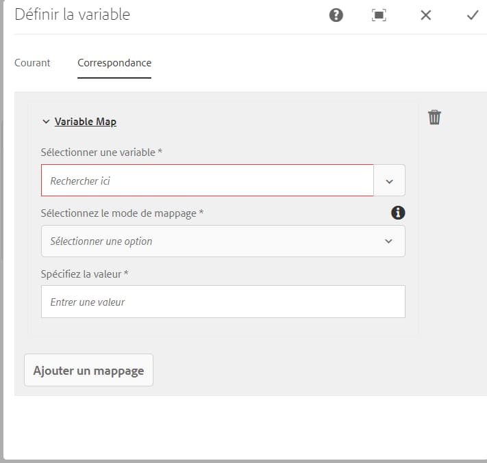 Ajout d’un mappage pour définir une variable