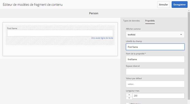 Configuration des propriétés