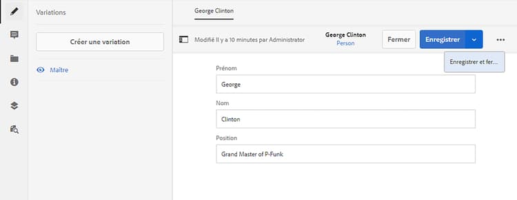 Éditeur de fragment de contenu