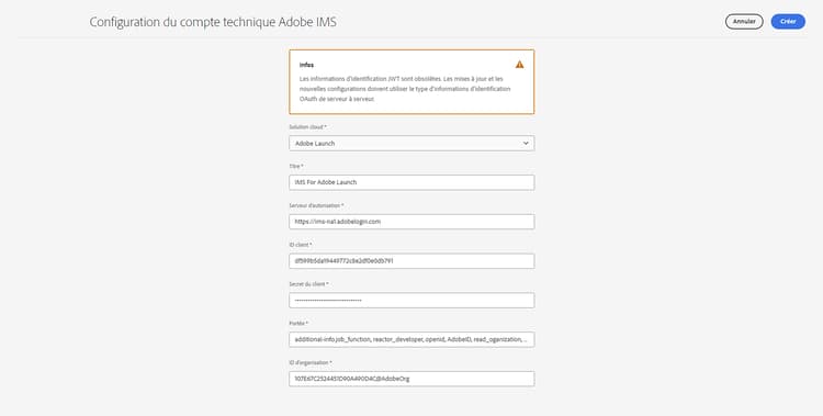 Créer une configuration OAuth