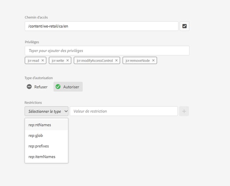 Ajout de restrictions