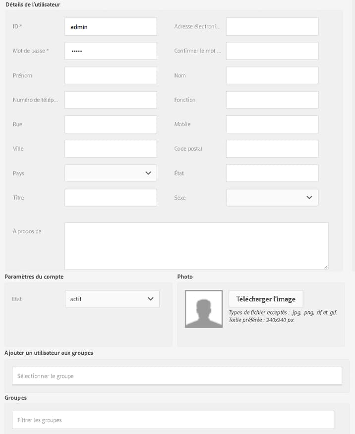 Formulaire de détails utilisateur et utilisatrice