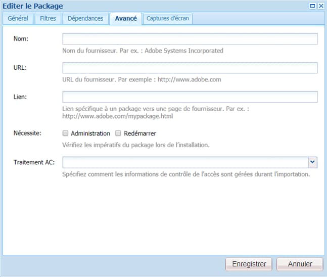 Onglet Paramètres avancés