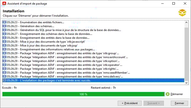 Progression de l’installation