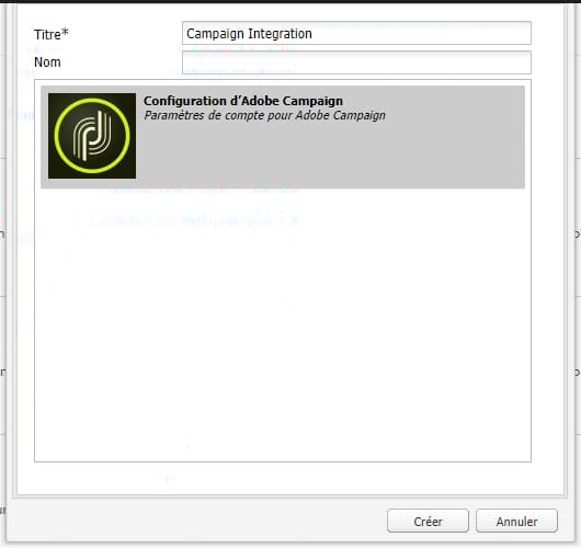 Boîte de dialogue Configurer Campaign