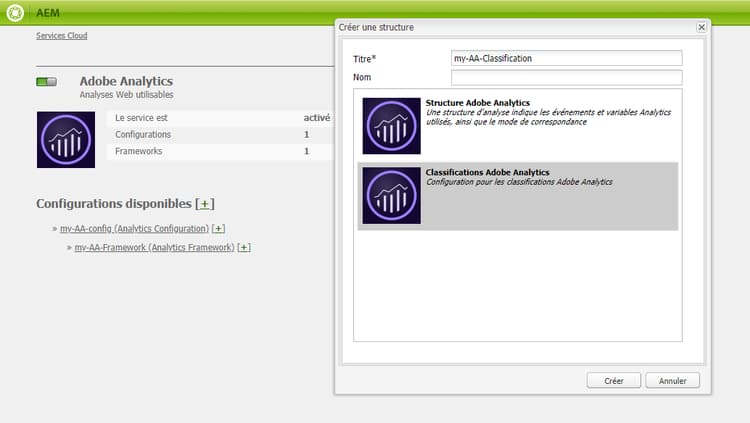 Boîte de dialogue Créer un framework