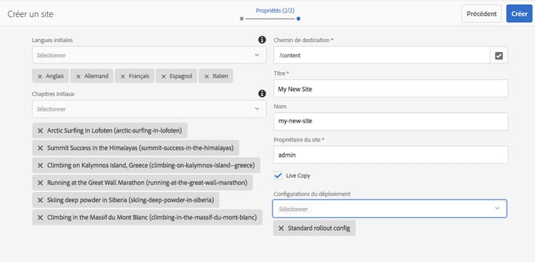 Sélection des langues initiales