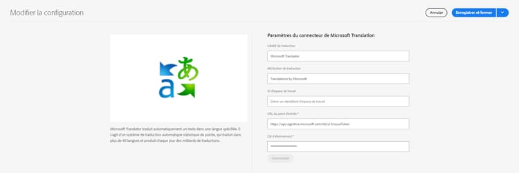 Modifier la configuration de traduction