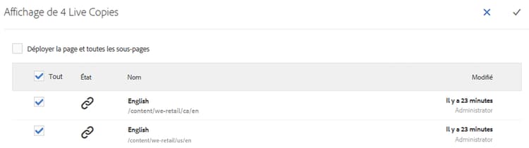 Sélection des pages et sous-pages