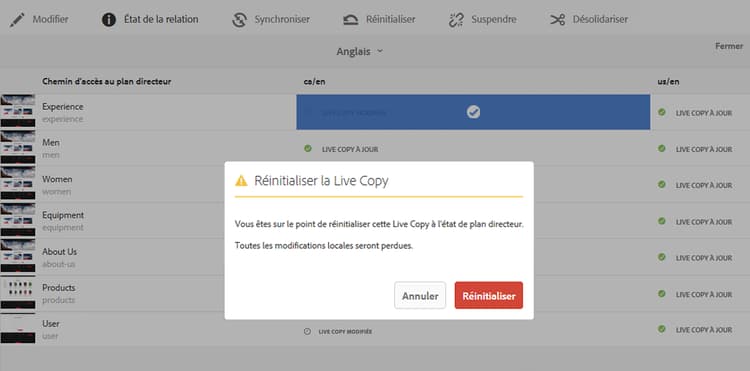 Confirmer la réinitialisation
