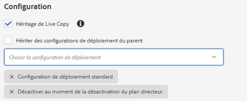 Configurations de déploiement sélectionnées
