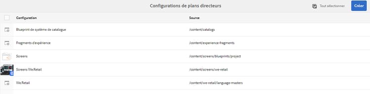 Configurations de plans directeurs
