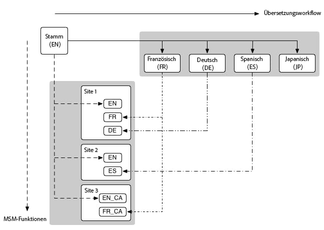 Diagramme présentant les principaux concepts de MSM et de traduction