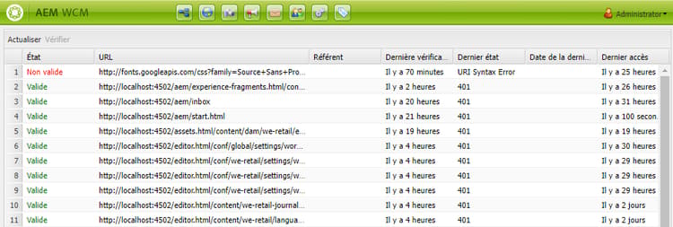 Fenêtre du Vérificateur de lien externe