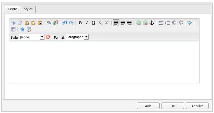 Barre d’outils d’éditeur de texte enrichi dans l’IU classique