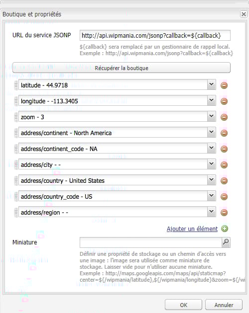 Propriétés du service JSONP