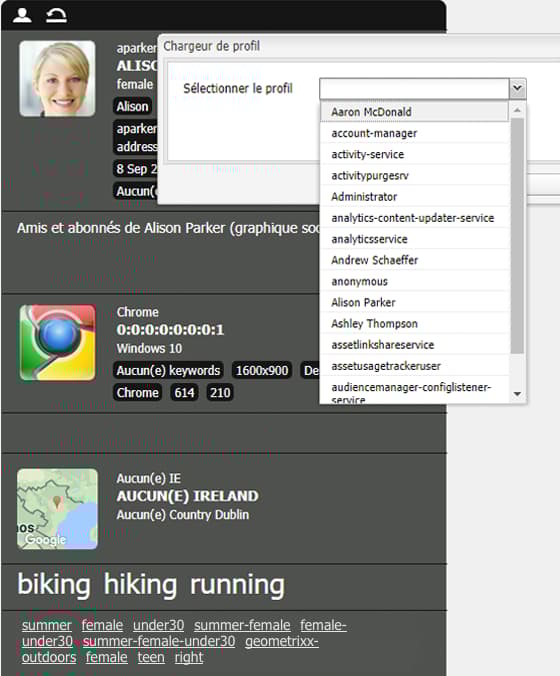 La boîte de dialogue Chargeur de profil affiche la liste déroulante pour sélectionner un profil.