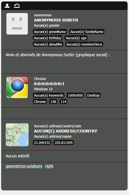 Utilisation de la fenêtre Contexte client pour tester une opération de segmentation NON