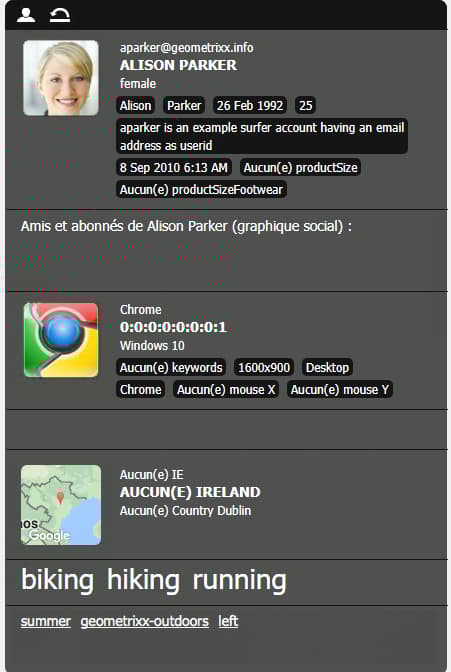 Un exemple de la fenêtre ClientContext