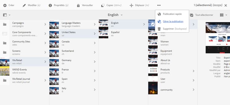 Barre d’outils Actions