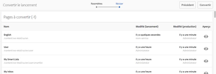 Détails de la révision et promotion