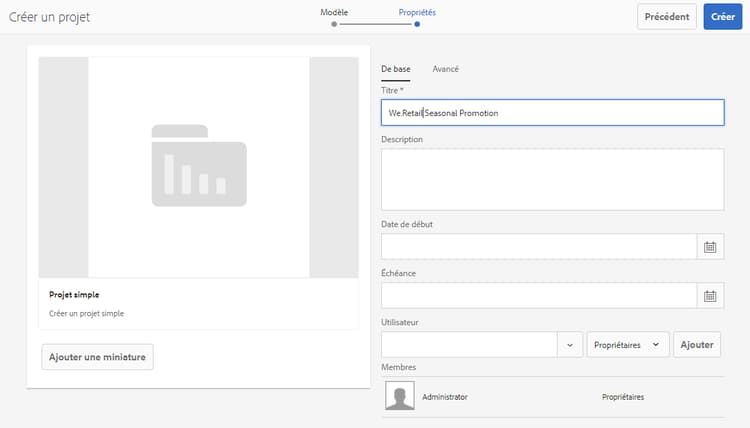 Étape Propriétés de l’assistant