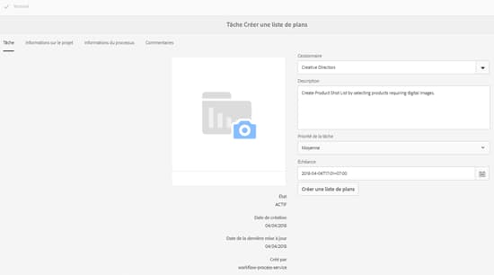 Détails de la tâche de liste de plans