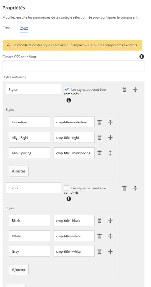 Modification des propriétés