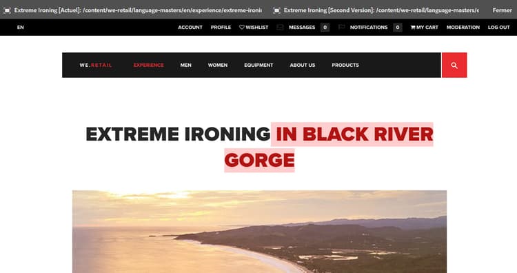 La barre supérieure permet de basculer entre les pages.