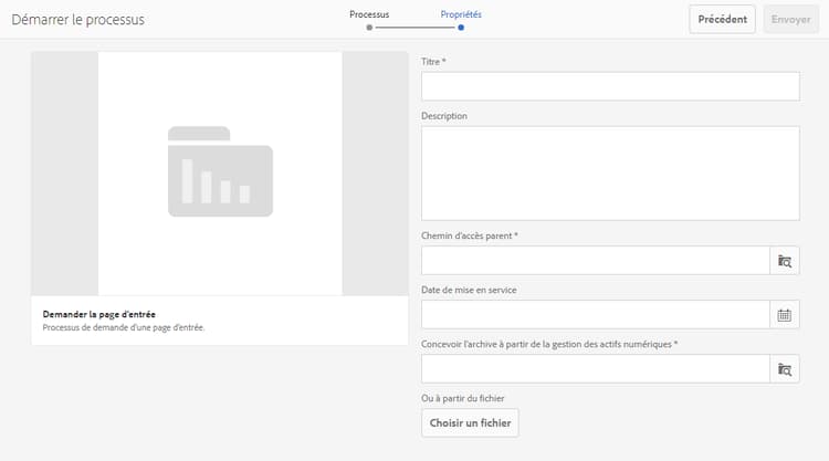 Workflow Demander la page de destination