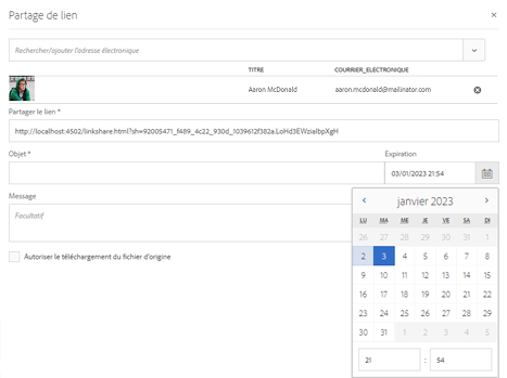 Définition de la date d’expiration du lien partagé