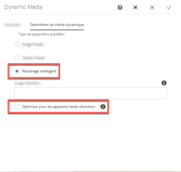 Paramètre de ratio de pixels de périphérique pour le recadrage intelligent