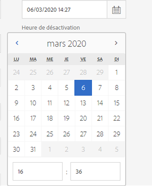 Utilisez le sélecteur de date et d’heure ou utilisez les touches du clavier dans le champ Heure d’activation pour ajouter la date et l’heure d’activation de la ressource