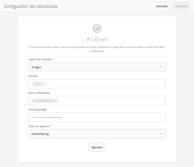 Configuration d’Adobe Analytics pour les Statistiques sur les ressources dans Experience Manager