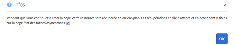 Notification concernant la récupération asynchrone en arrière-plan des ressources.